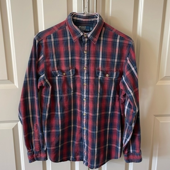Polo Ralph Lauren Button Down Red/Navy Plaid Flannel L - Picture 1 of 12